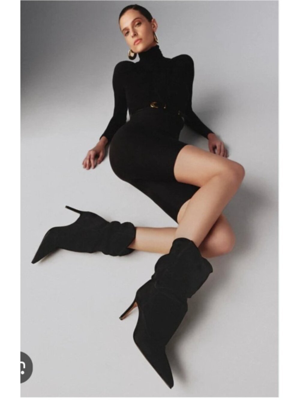 Schutz Ashlee Women's 6.5 Black Suede Pointed Heel Stiletto Heel Mid-Calf Boots
